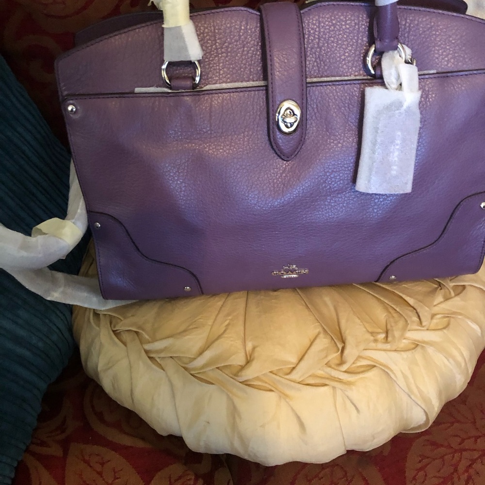 Coach Purple Leather Tote Bag - Picture 3 of 11